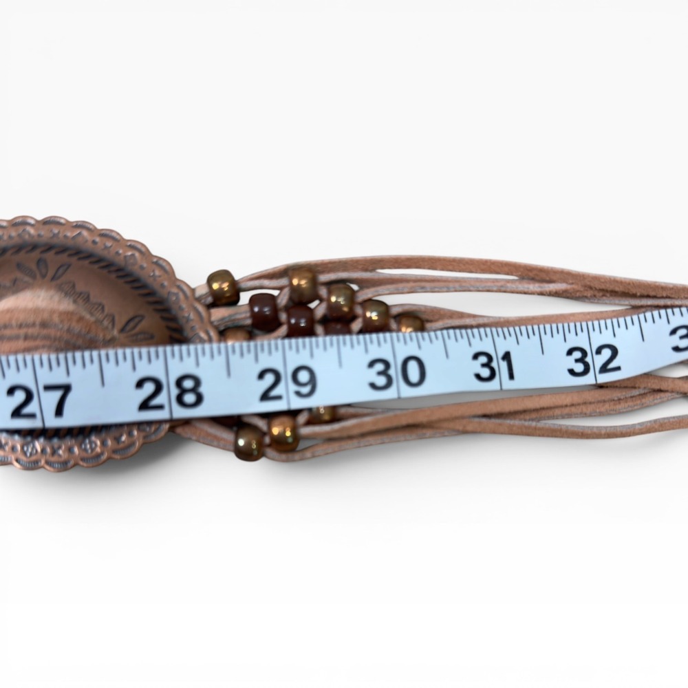 Concho Beaded Leather Waist Belt Womens OS Tan  Western Boho Hippie Fringe Tie - Picture 7 of 7
